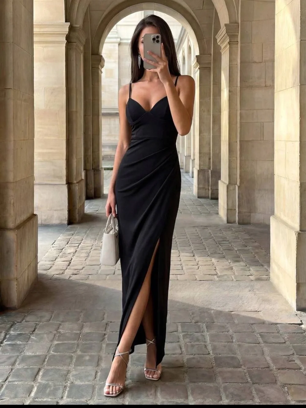 Belle S Black Wrap Hem Cami Formal Maxi Dress Size M BNWT